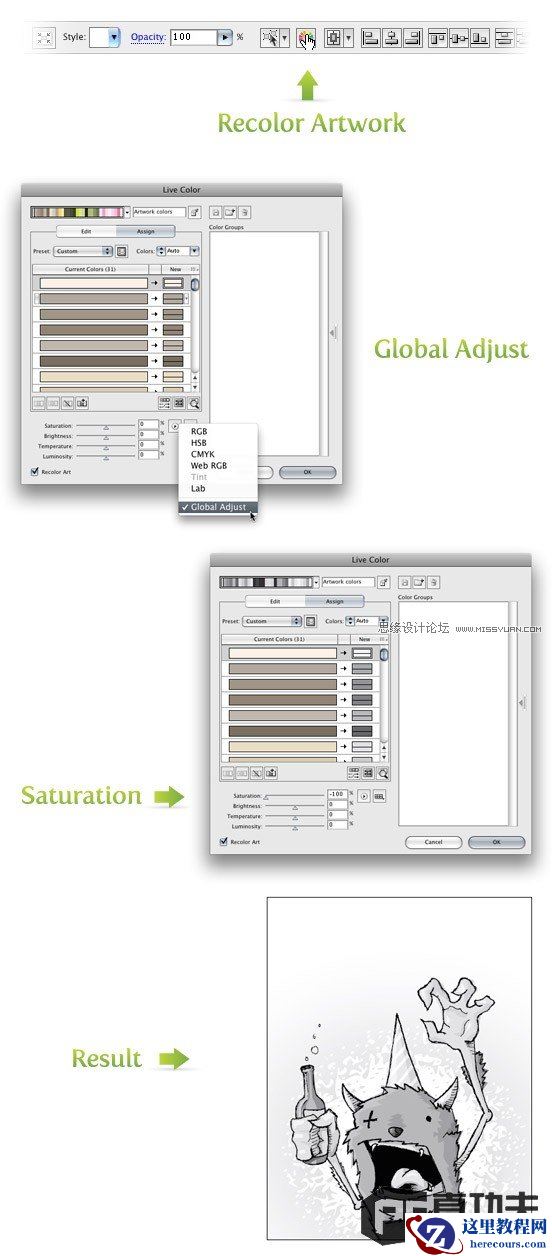 Illustrator中四种把彩色图像转化为灰度的方法
