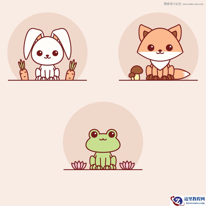 Illustrator简单绘制可爱的动物简笔画效果