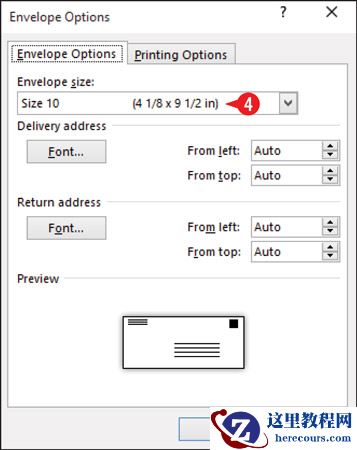 选择信封尺寸。