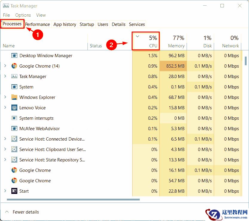 怎么检查Win11中哪些进程占用更多CPU？