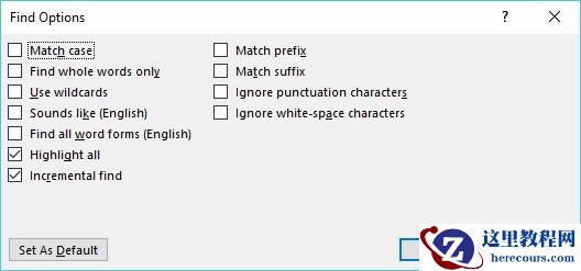 查找选项<b>Word</b> 2019