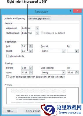 该段落的每侧缩进0.5英寸。