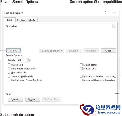“格式”和“特殊”按钮位于“查找和替换”对话框的底部附近。
