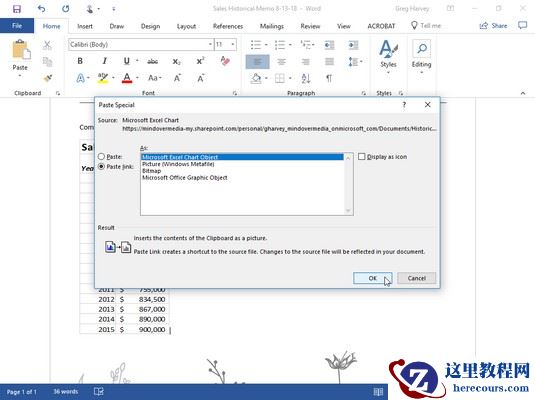 单词粘贴特殊对话框