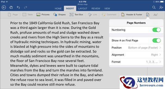 选择如何在<b>Word</b> for iPad中为页面编号。