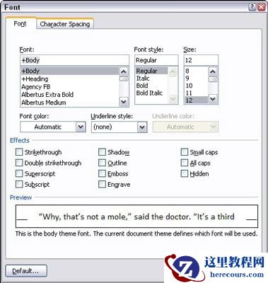通过“字体”对话框访问更多格式。