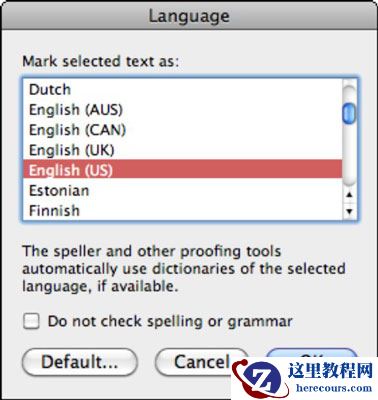 <b>Word</b>中的“语言”对话框使您可以选择词典语言。