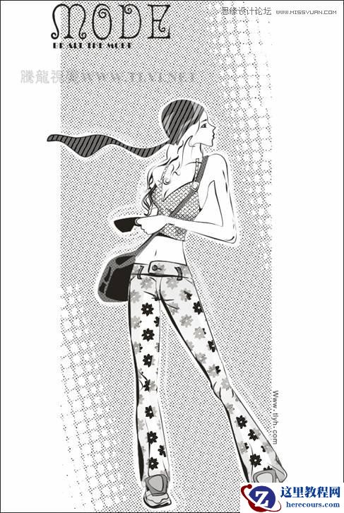 CorelDRAW绘制半调图案背景前的摩登少女
