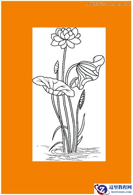 CorelDraw勾出荷花图片简洁提线条效果