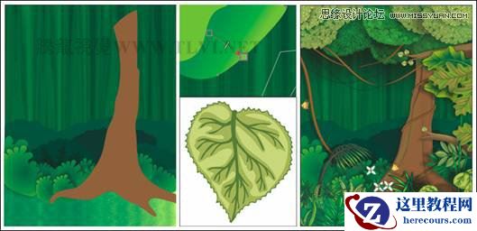 CorelDRAW绘制绿色的森林一角场景