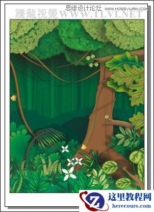 CorelDRAW绘制绿色的森林一角场景