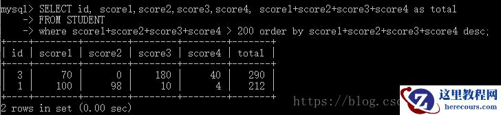 4门学科总分大于200