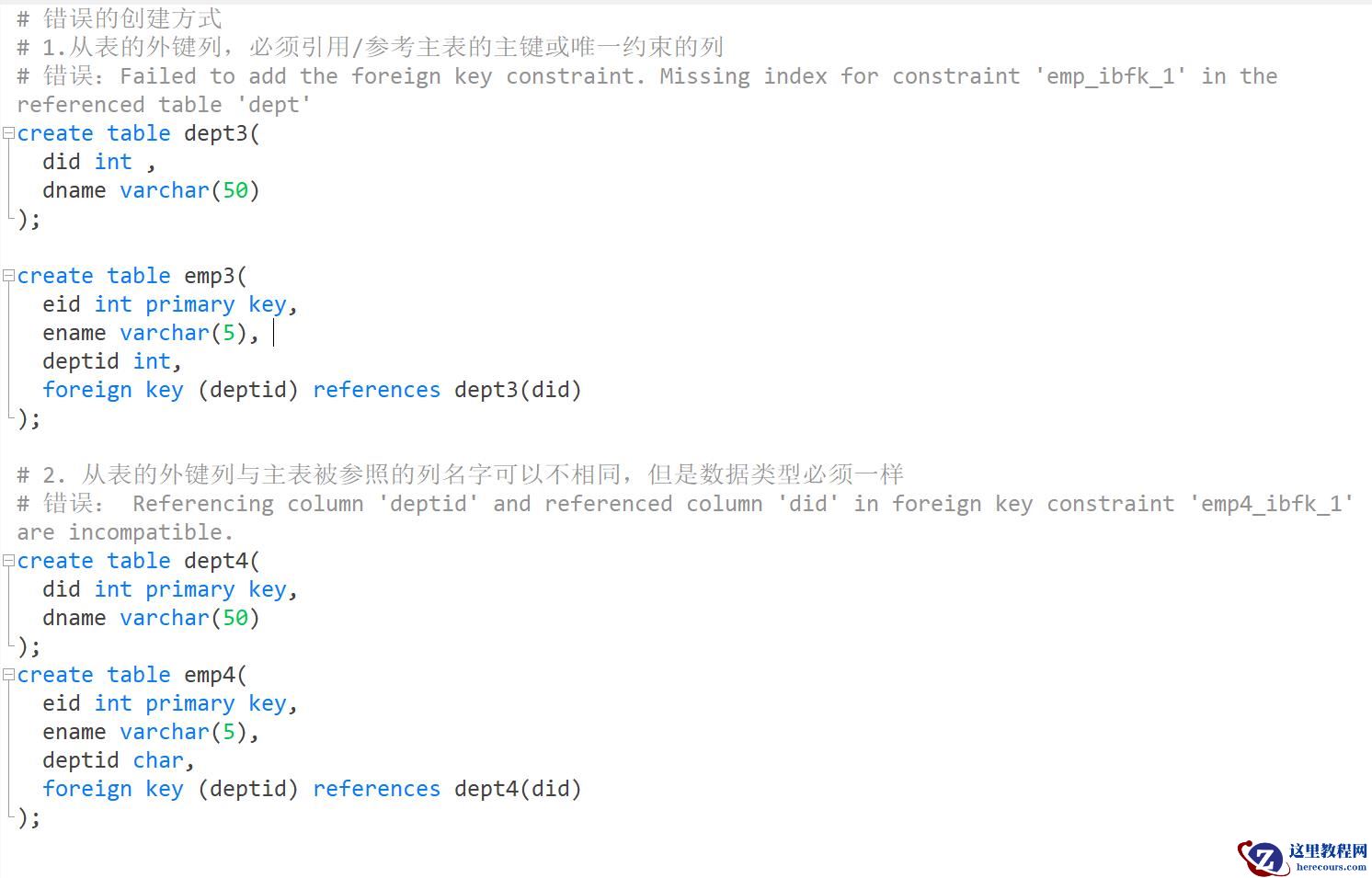 MySQL约束知识点实例分析