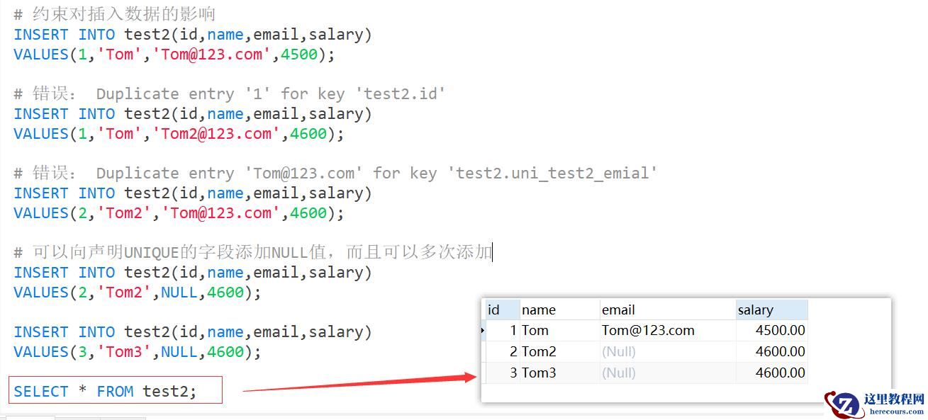 MySQL约束知识点实例分析