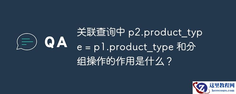 关联查询中 p2.product_type = p1.product_type 和分组操作的作用是什么?