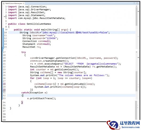 如何使用 MySQL 在 Java 中获取 ResultSet 上的列名称?