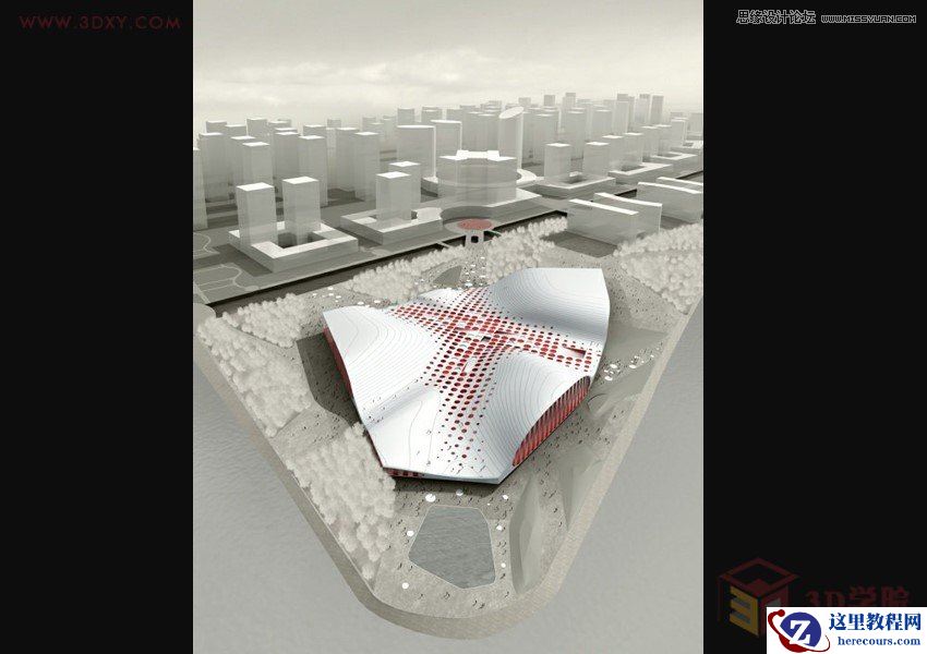 3DMAX利用Poly制作异形体育馆建筑效果