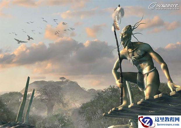 3ds MAX制作在高处的木质建筑物中居住着的人群