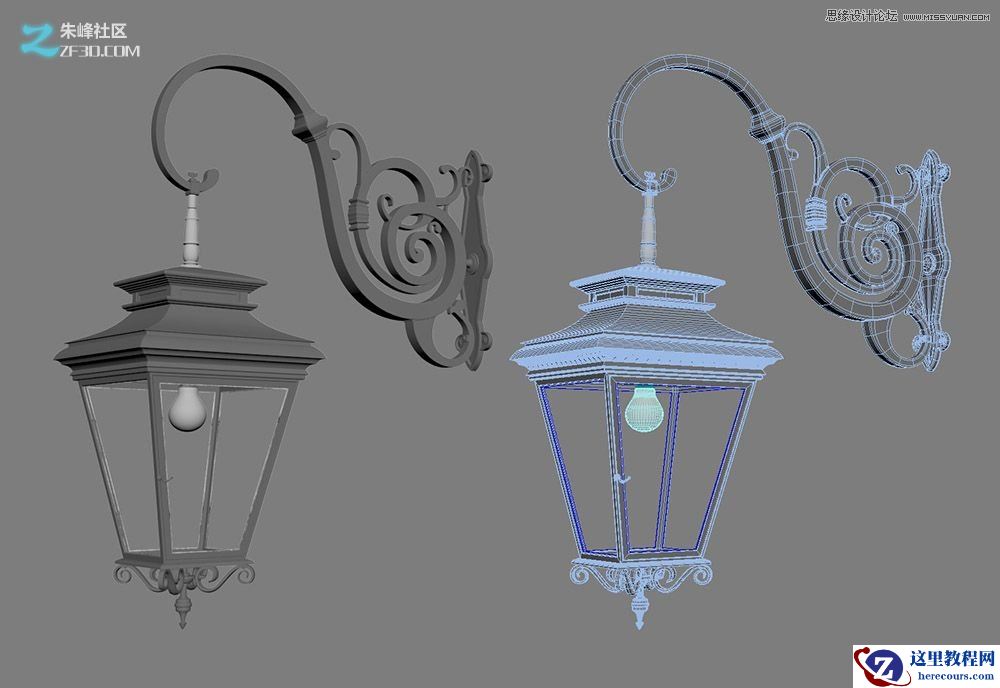 3dmax制作欧式风格的墙壁路灯效果