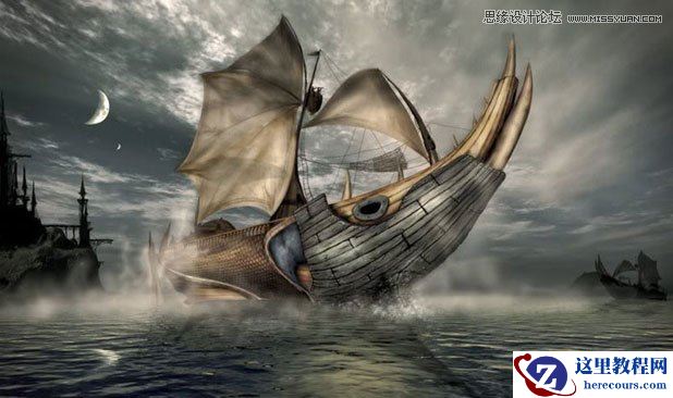 3DMAX制作在大海中航行的帆船