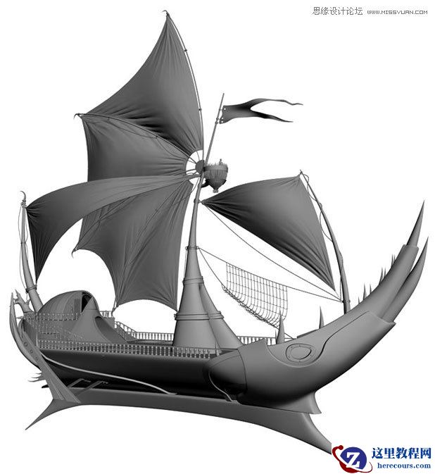 3DMAX制作在大海中航行的帆船