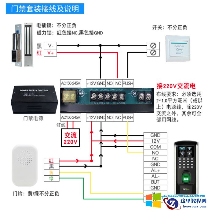 中控F7Plus指纹门禁系统一体机如何接线？
