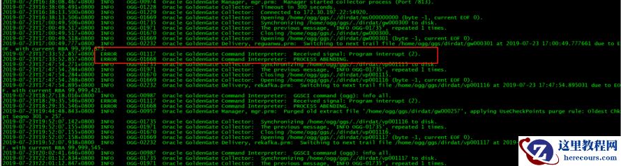 OGG-01117 Received signal: Program interrupt (2)