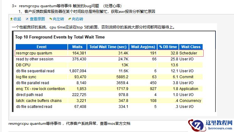 resmgr:cpu quantum等待事件 触发的bug问题