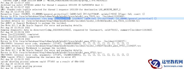 数据库报ora-07445、ora-00600宕机