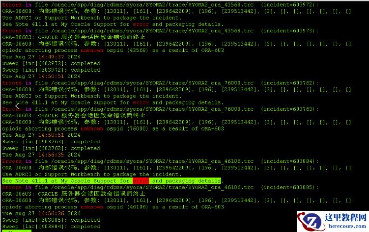 ORA-00600: 内部错误代码, 参数: [13011]处理