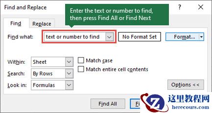 按 Ctrl + F 启动 "查找" 对话框