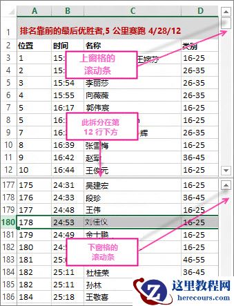 使用拆分来查看两个区域的行
