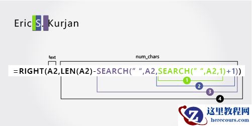 用于分隔名字、中间名和姓氏的公式中的第二个搜索函数