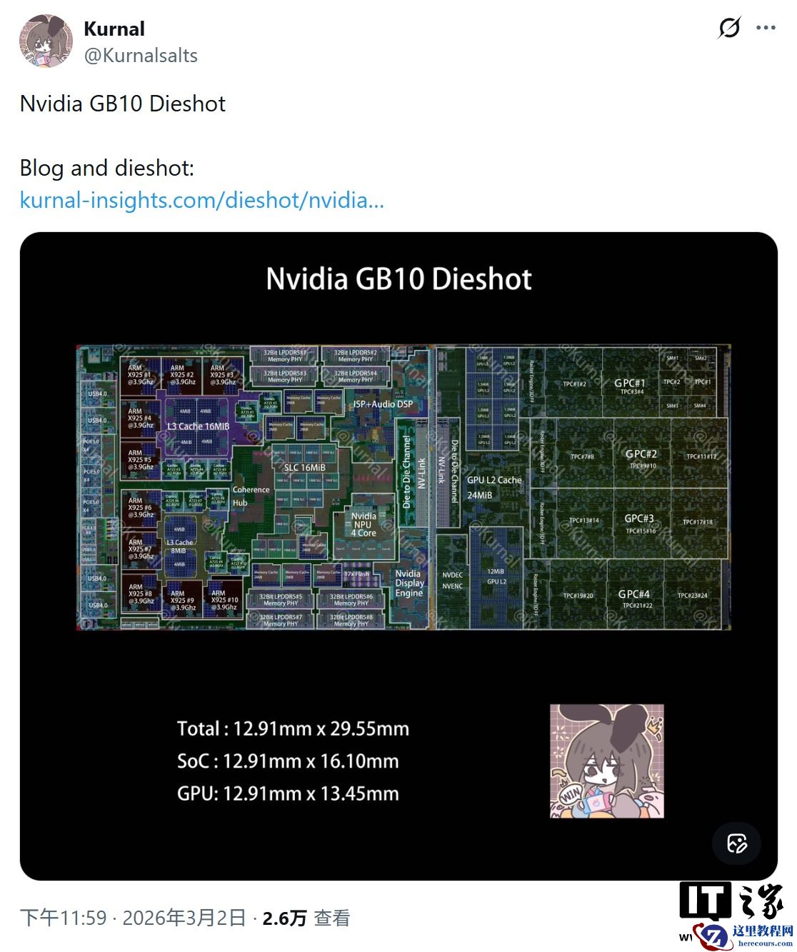 英伟达 GB10 芯片 Die-Shot 图曝光：台积电 3nm 工艺