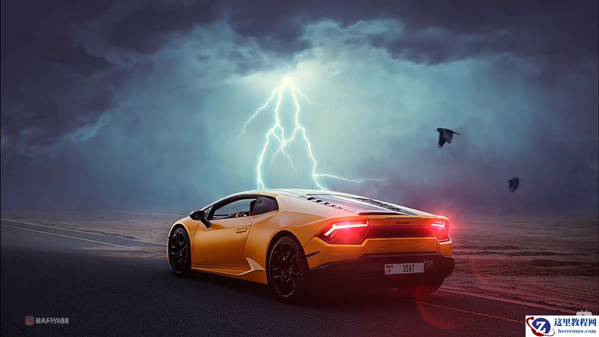 Photoshop合成闪电下的超级跑车图片教程