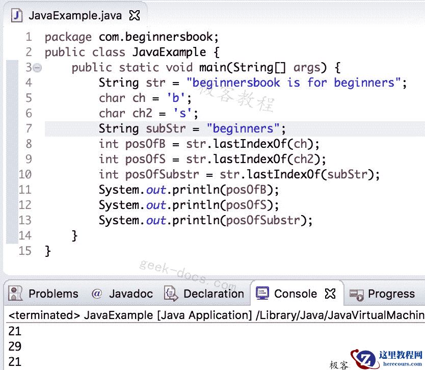 Java String lastIndexOf方法