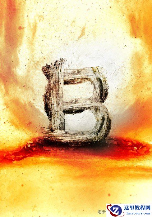 Photoshop合成耀眼的木质纹理字体