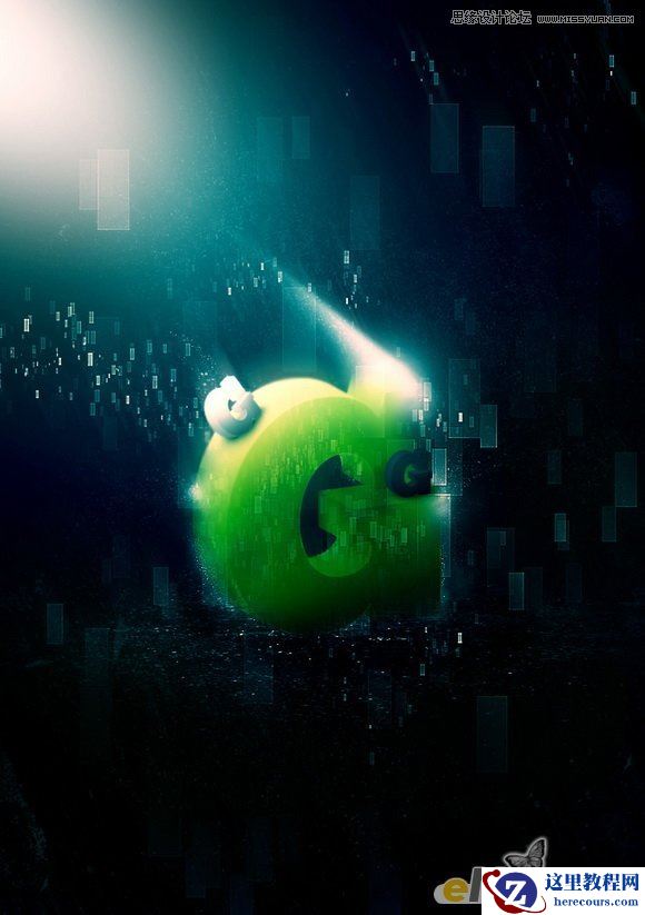 Photoshop制作抽象光线效果的绿色立体字