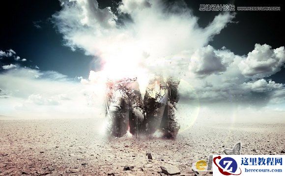 Photoshop制作沙漠中的钢筋立体字教程