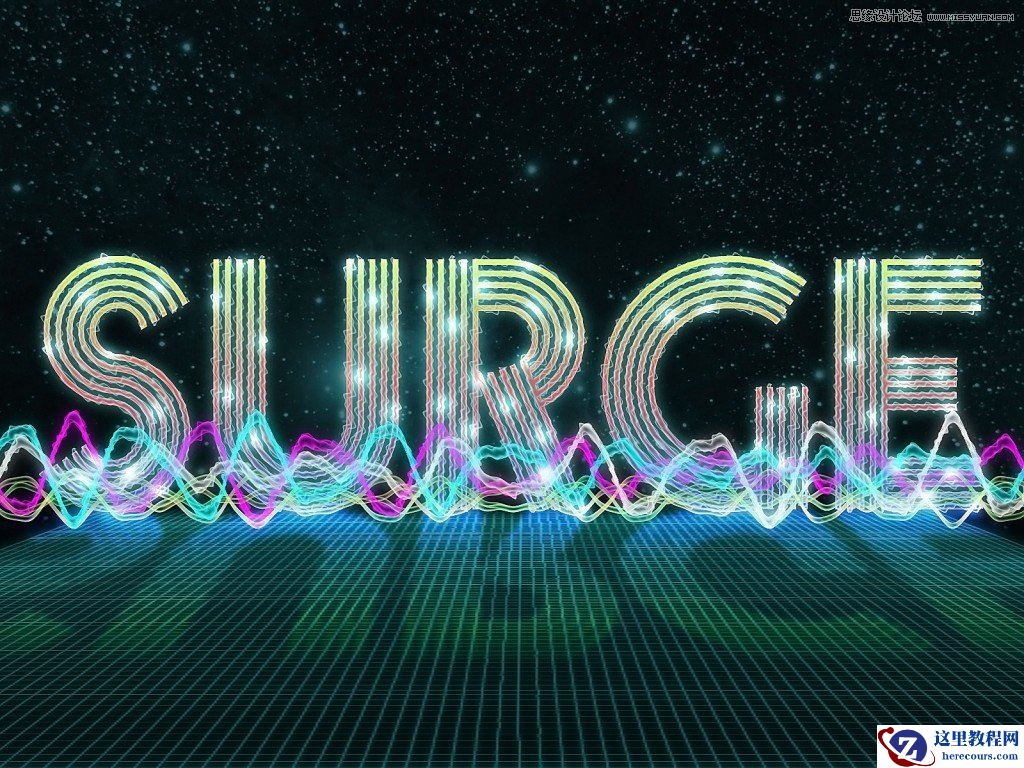 Photoshop制作超酷的霓虹电波文字特效