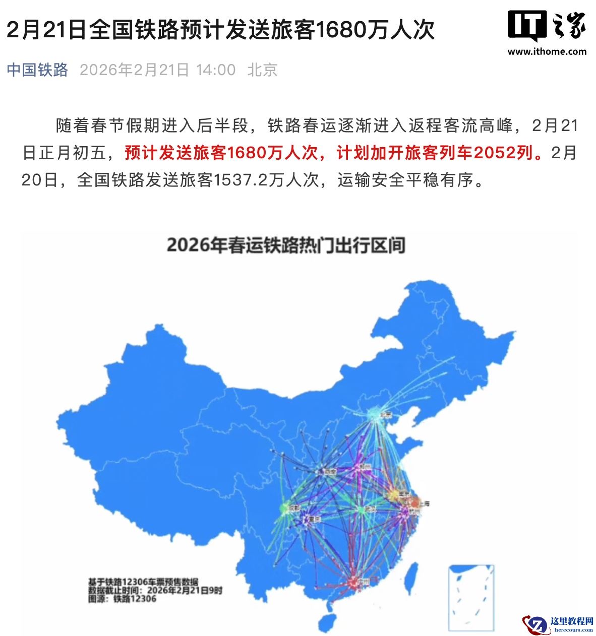返程客流高峰期已来，铁路 12306 已累计发售春运火车票超 3.1 亿张