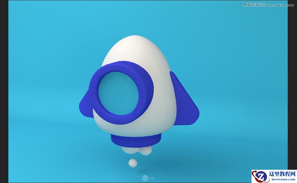 C4D制作立体可爱的火箭图标