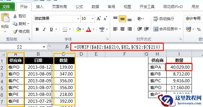 sumif函数求和实例