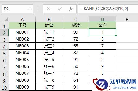 2分钟学会RANK排名函数