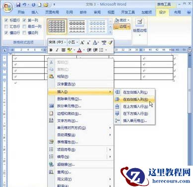 Word2007：插入表格的行与列