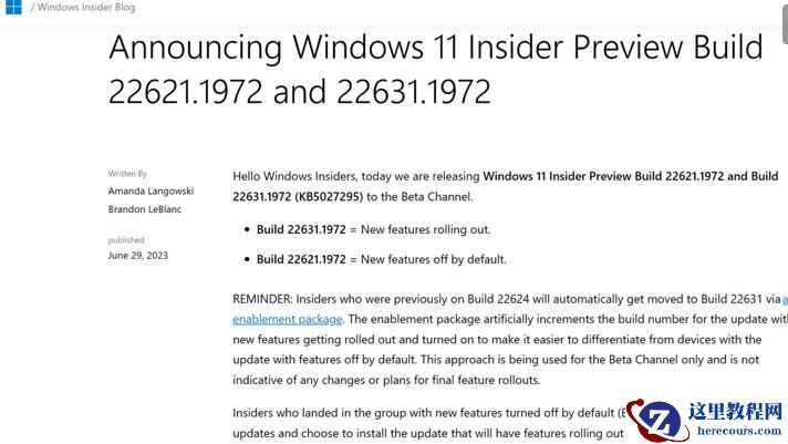 微软Win11 Beta 22621.1972/22631.1972更新：修复 RAM、BitLocker等相关问题！