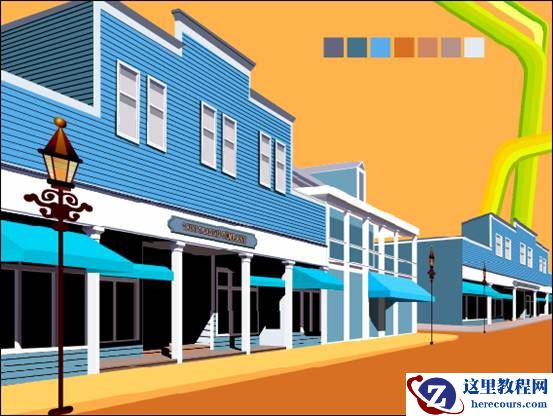 Illustrator CS5透视网格绘制街区效果图