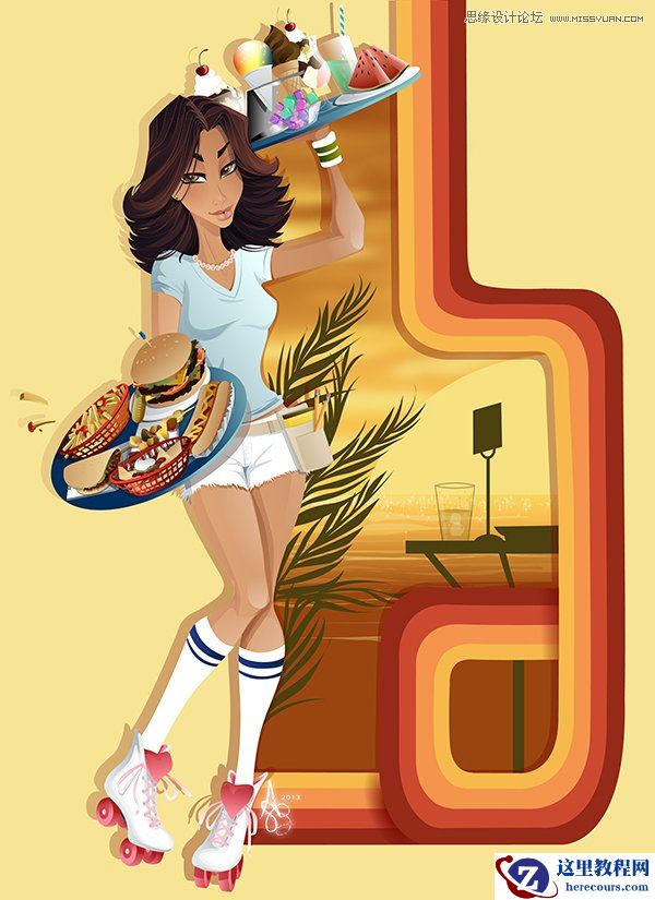 Illustrator绘制70年代的餐馆矢量插画教程