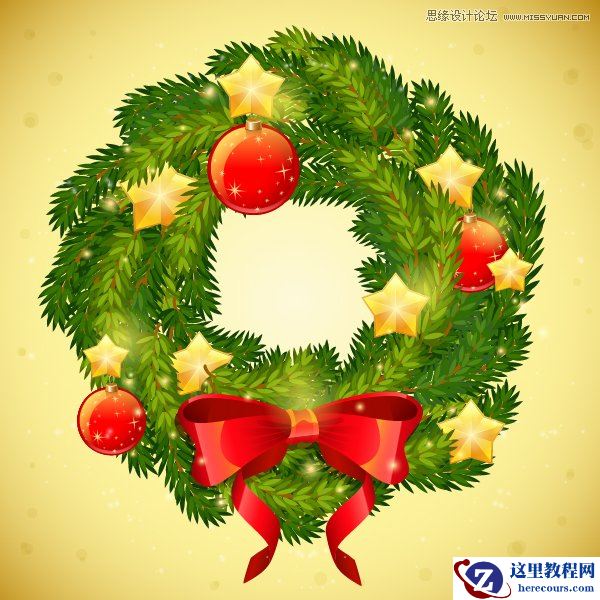 Illustrator制作一个精致的圣诞节花环