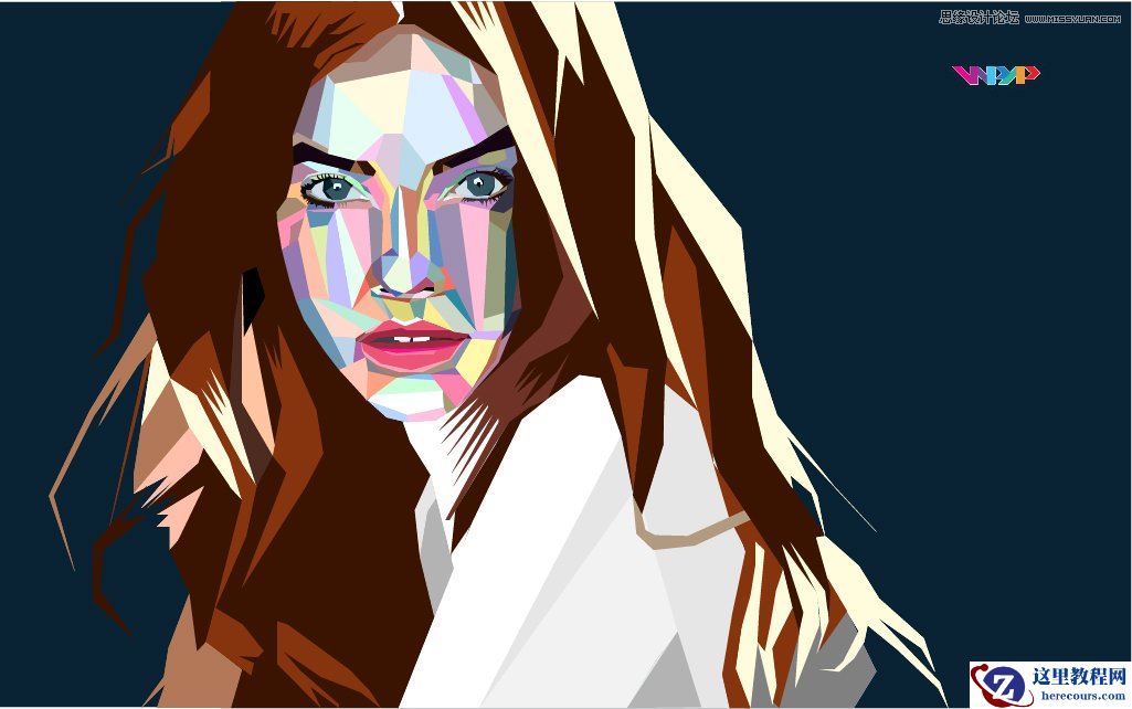Illustrator绘制彩色低多边形特效人像